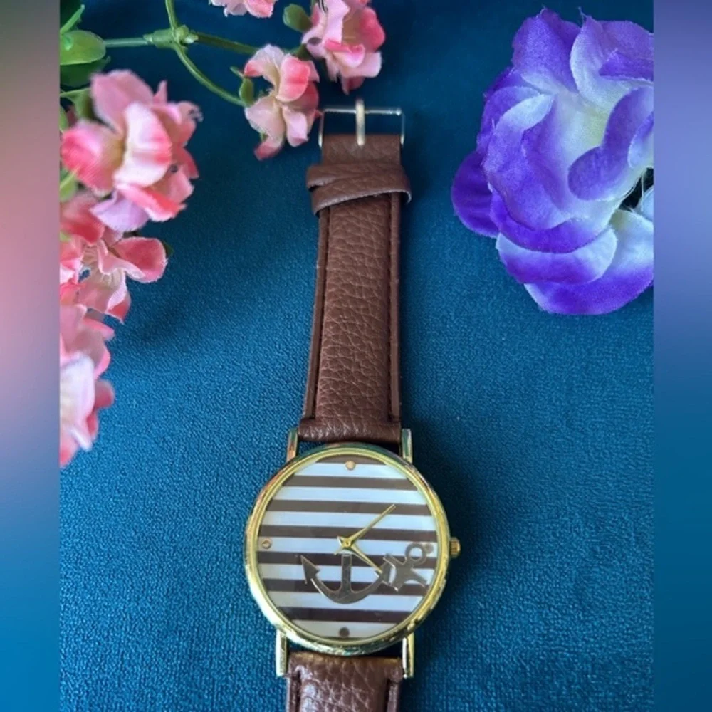 ✨NEW Sailor Brown Leather Strap Watch with Gold Case